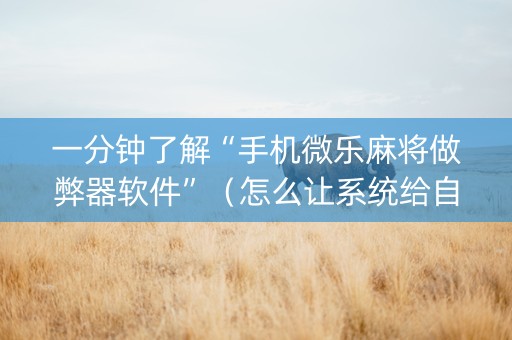 一分钟了解“手机微乐麻将做弊器软件”（怎么让系统给自己好牌)