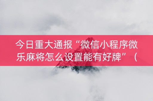 今日重大通报“微信小程序微乐麻将怎么设置能有好牌”（小程序控牌器)