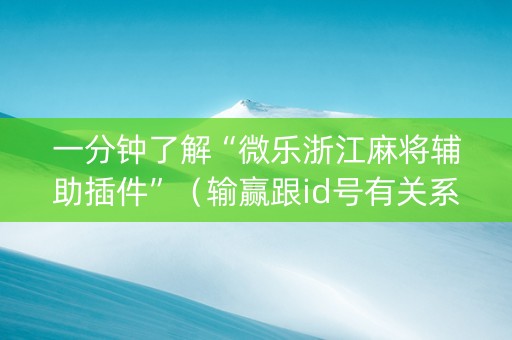 一分钟了解“微乐浙江麻将辅助插件”（输赢跟id号有关系吗)
