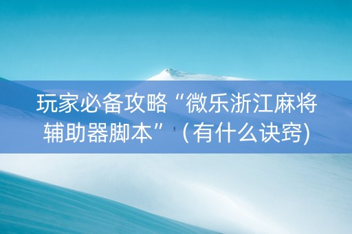 玩家必备攻略“微乐浙江麻将辅助器脚本”（有什么诀窍)