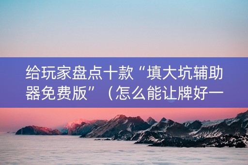 给玩家盘点十款“填大坑辅助器免费版”（怎么能让牌好一点)