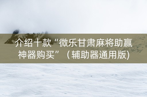 介绍十款“微乐甘肃麻将助赢神器购买”（辅助器通用版)