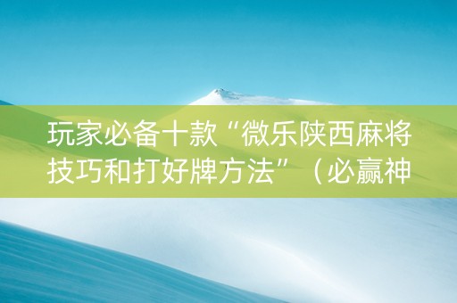 玩家必备十款“微乐陕西麻将技巧和打好牌方法”（必赢神器辅助器)