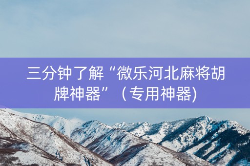 三分钟了解“微乐河北麻将胡牌神器”（专用神器)