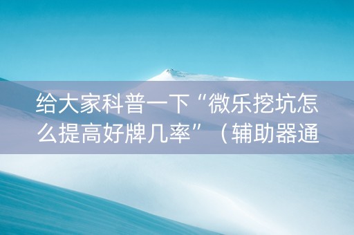 给大家科普一下“微乐挖坑怎么提高好牌几率”（辅助器通用版)