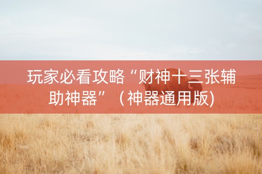 玩家必看攻略“财神十三张辅助神器”（神器通用版)