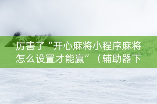 厉害了“开心麻将小程序麻将怎么设置才能赢”（辅助器下载)