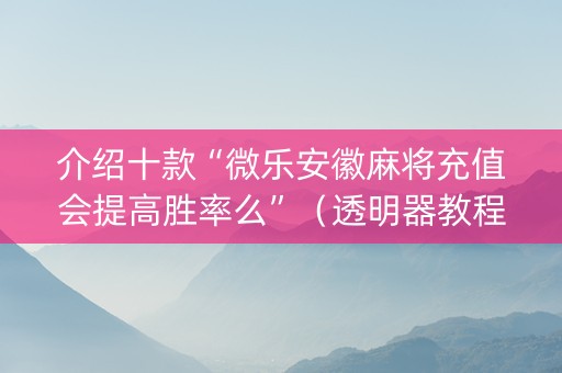 介绍十款“微乐安徽麻将充值会提高胜率么”（透明器教程)