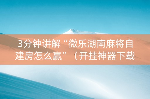 3分钟讲解“微乐湖南麻将自建房怎么赢”（开挂神器下载)