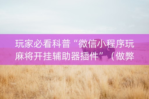 玩家必看科普“微信小程序玩麻将开挂辅助器插件”（做弊器软件下载)