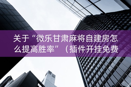 关于“微乐甘肃麻将自建房怎么提高胜率”（插件开挂免费AI)
