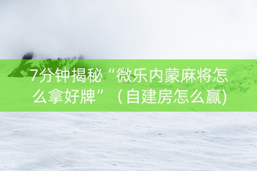 7分钟揭秘“微乐内蒙麻将怎么拿好牌”（自建房怎么赢)