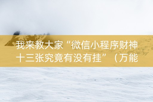 我来教大家“微信小程序财神十三张究竟有没有挂”（万能开挂器)