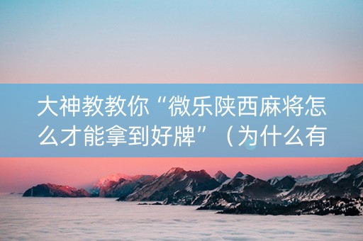 大神教教你“微乐陕西麻将怎么才能拿到好牌”（为什么有人一直赢)