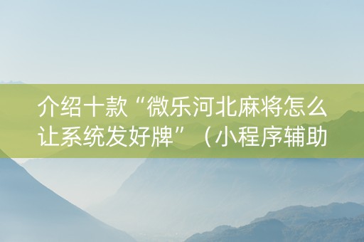 介绍十款“微乐河北麻将怎么让系统发好牌”（小程序辅助软件)