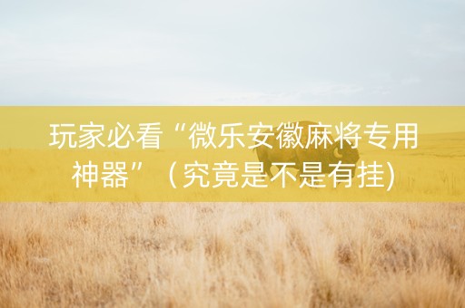 玩家必看“微乐安徽麻将专用神器”（究竟是不是有挂)