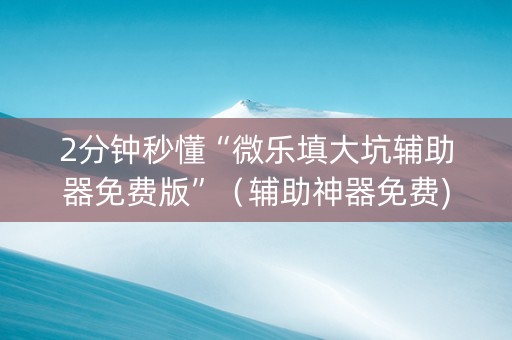 2分钟秒懂“微乐填大坑辅助器免费版”（辅助神器免费)