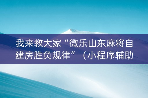 我来教大家“微乐山东麻将自建房胜负规律”（小程序辅助软件)