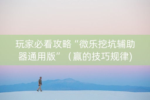 玩家必看攻略“微乐挖坑辅助器通用版”（赢的技巧规律)