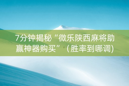 7分钟揭秘“微乐陕西麻将助赢神器购买”（胜率到哪调)