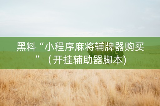 黑料“小程序麻将辅牌器购买”（开挂辅助器脚本)