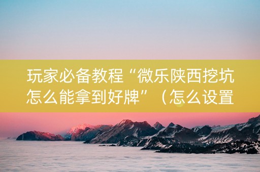 玩家必备教程“微乐陕西挖坑怎么能拿到好牌”（怎么设置才能赢)