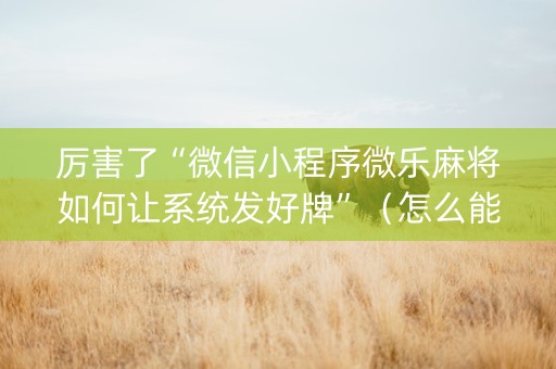 厉害了“微信小程序微乐麻将如何让系统发好牌”（怎么能让牌好一点)