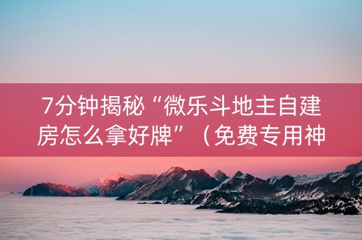 7分钟揭秘“微乐斗地主自建房怎么拿好牌”（免费专用神器)