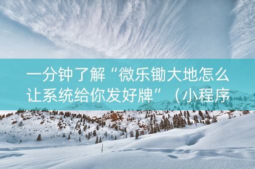 一分钟了解“微乐锄大地怎么让系统给你发好牌”（小程序控牌器)