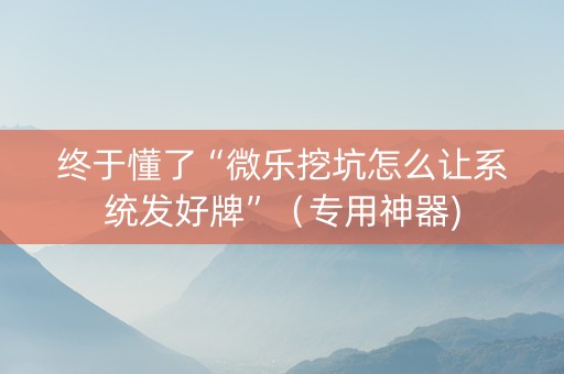 终于懂了“微乐挖坑怎么让系统发好牌”（专用神器)