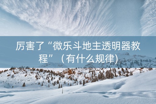 厉害了“微乐斗地主透明器教程”（有什么规律)