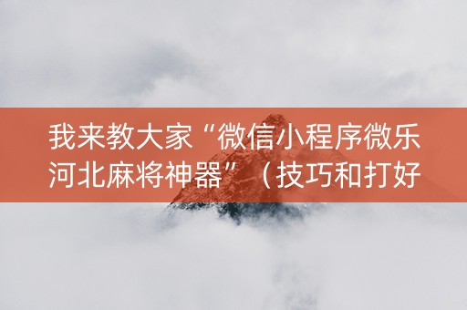 我来教大家“微信小程序微乐河北麻将神器”（技巧和打好牌方法)