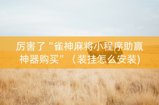 厉害了“雀神麻将小程序助赢神器购买”（装挂怎么安装)