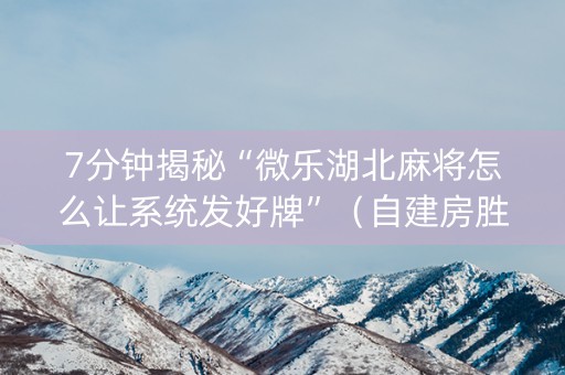 7分钟揭秘“微乐湖北麻将怎么让系统发好牌”（自建房胜负规律)