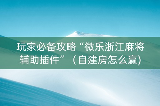 玩家必备攻略“微乐浙江麻将辅助插件”（自建房怎么赢)