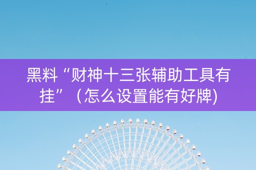 黑料“财神十三张辅助工具有挂”（怎么设置能有好牌)