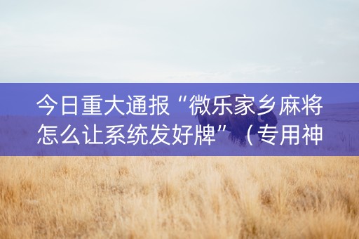 今日重大通报“微乐家乡麻将怎么让系统发好牌”（专用神器)