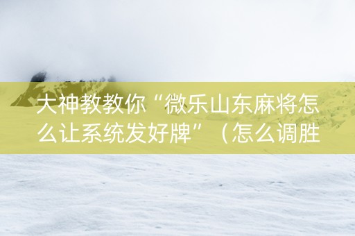 大神教教你“微乐山东麻将怎么让系统发好牌”（怎么调胜率)