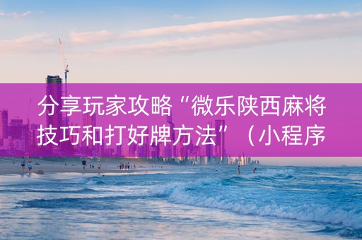 分享玩家攻略“微乐陕西麻将技巧和打好牌方法”（小程序控牌器)