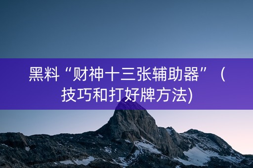 黑料“财神十三张辅助器”（技巧和打好牌方法)