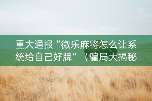 重大通报“微乐麻将怎么让系统给自己好牌”（骗局大揭秘)