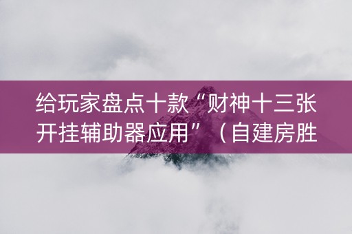 给玩家盘点十款“财神十三张开挂辅助器应用”（自建房胜负规律)