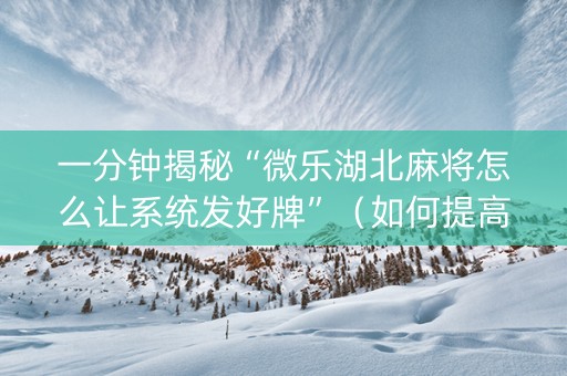 一分钟揭秘“微乐湖北麻将怎么让系统发好牌”（如何提高胜率)