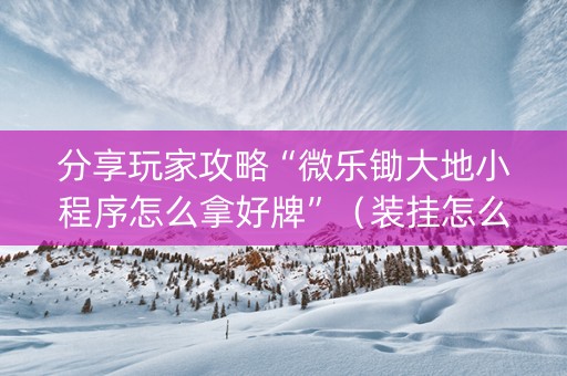 分享玩家攻略“微乐锄大地小程序怎么拿好牌”（装挂怎么安装)