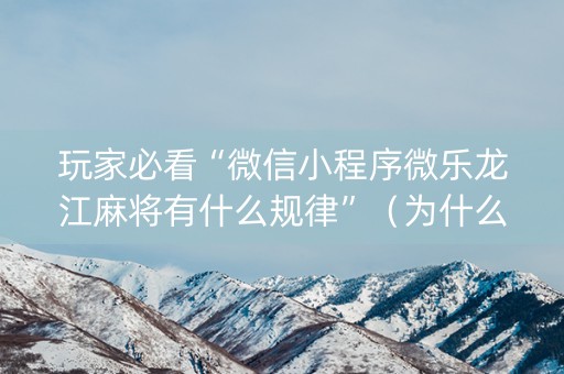 玩家必看“微信小程序微乐龙江麻将有什么规律”（为什么有人一直赢)