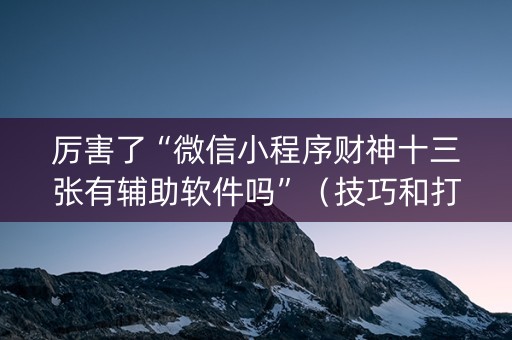 厉害了“微信小程序财神十三张有辅助软件吗”（技巧和打好牌方法)