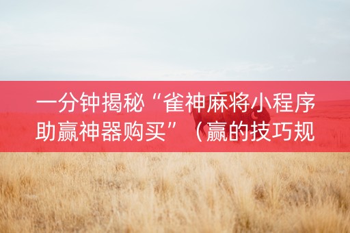 一分钟揭秘“雀神麻将小程序助赢神器购买”（赢的技巧规律)