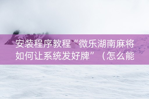 安装程序教程“微乐湖南麻将如何让系统发好牌”（怎么能调好牌)