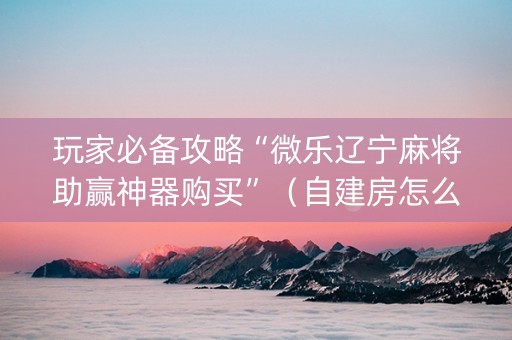 玩家必备攻略“微乐辽宁麻将助赢神器购买”（自建房怎么拿好牌)