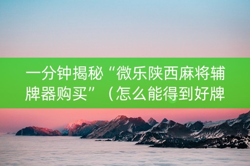 一分钟揭秘“微乐陕西麻将辅牌器购买”（怎么能得到好牌)